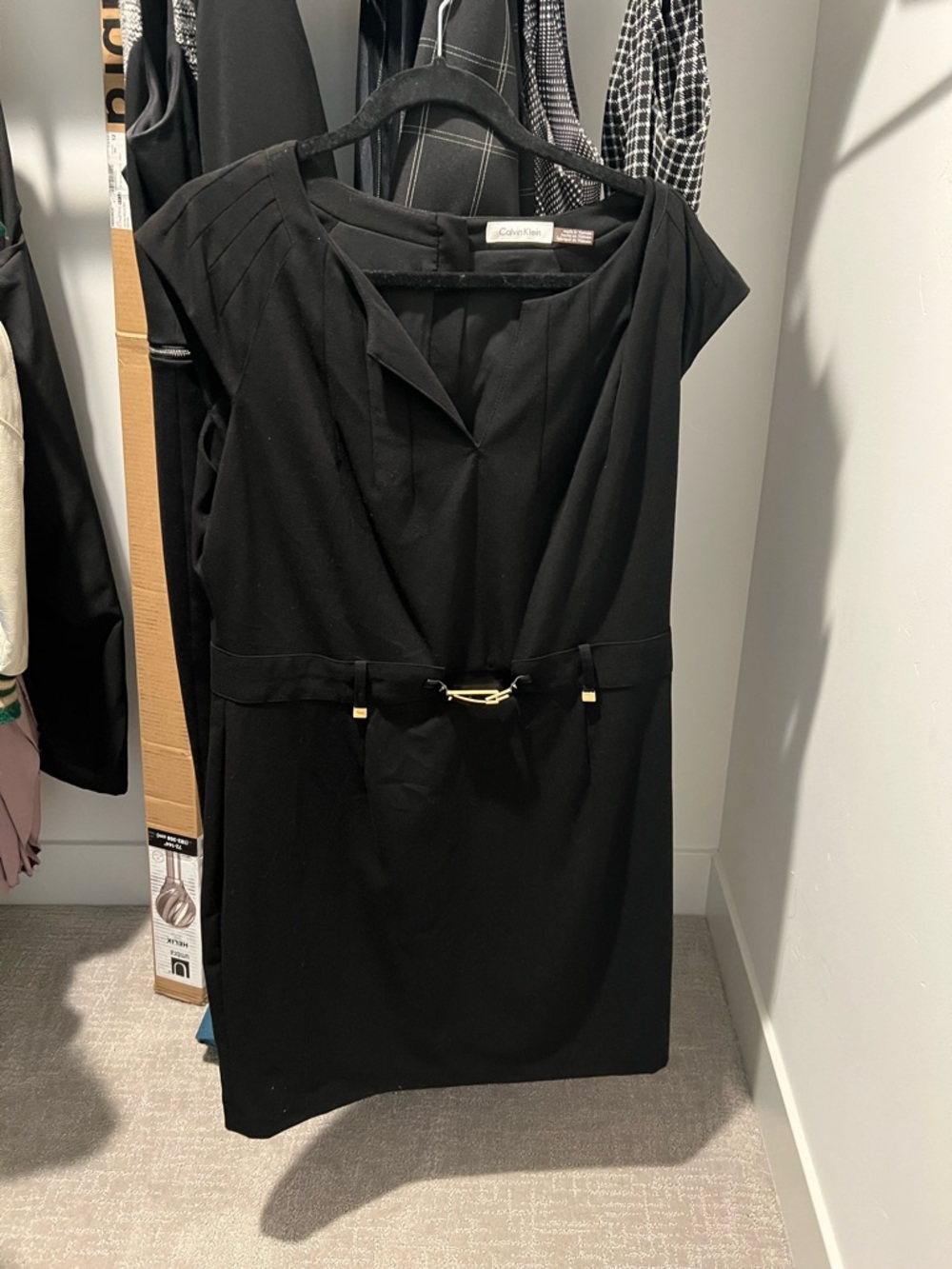 Calvin Klein Black Midi Dress with Gold Accent